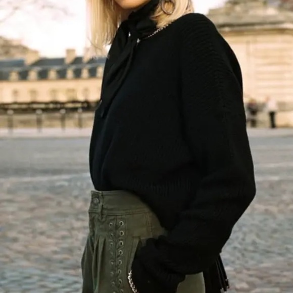 The Kooples Chain Embellished Cropped Cotton Sweater Jumper Black Size 3 - Picture 11 of 14